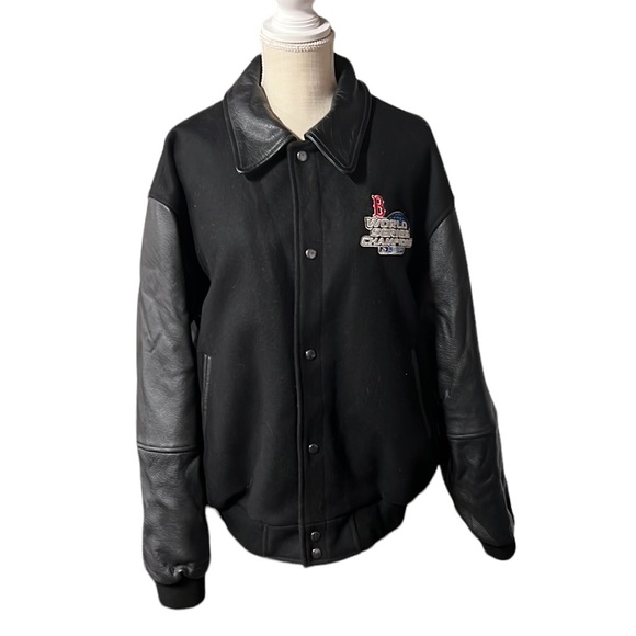 Sports GIII Long Sleeve Boston Red Sox Leather Jacket World Series Black Mens L